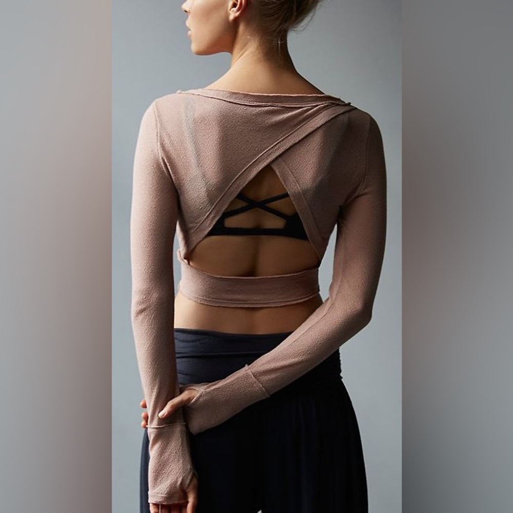 Free People FP Movement Open-Back Long Sleeve Crop Top in Dusty Rose - Size XS